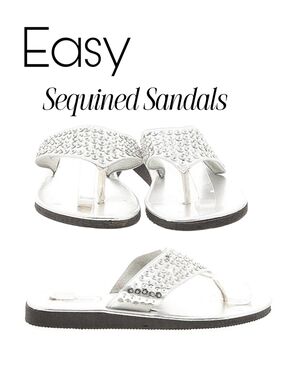 EASY Silver Studded Toe-Post Sandals - TSTRAP THONG FLIP FLOP sequined. 8